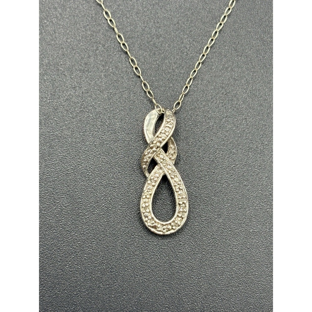18" Sterling Silver Genuine Diamond Pendant Necklace 925 E29